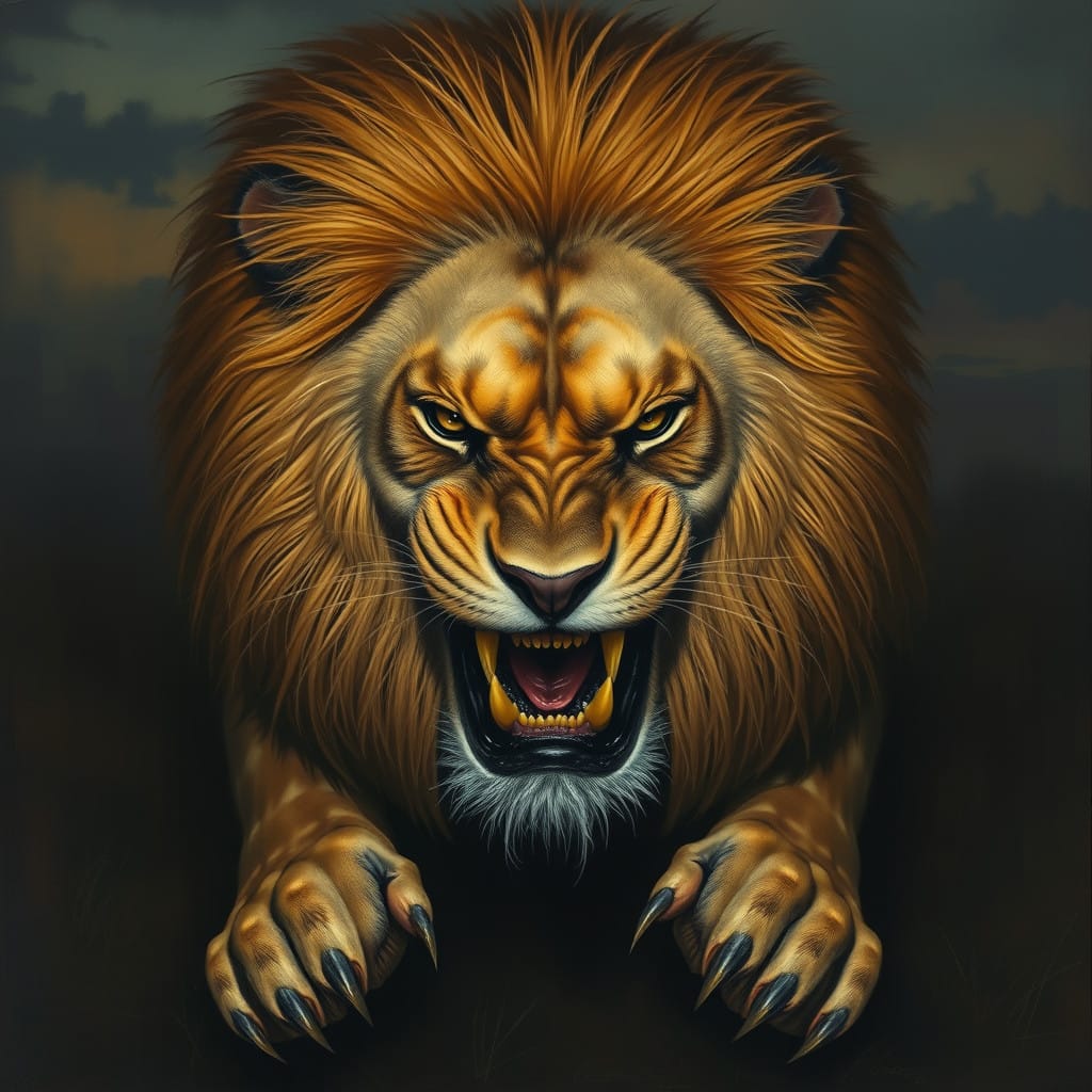 a ferocious lion
